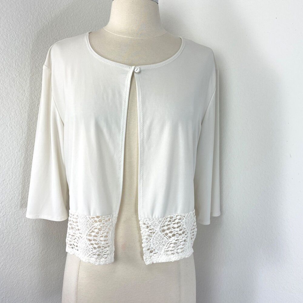 Vintage Michelle Lynn White Cardigan Large Open Front Whimsy Fairy Boho Peasant